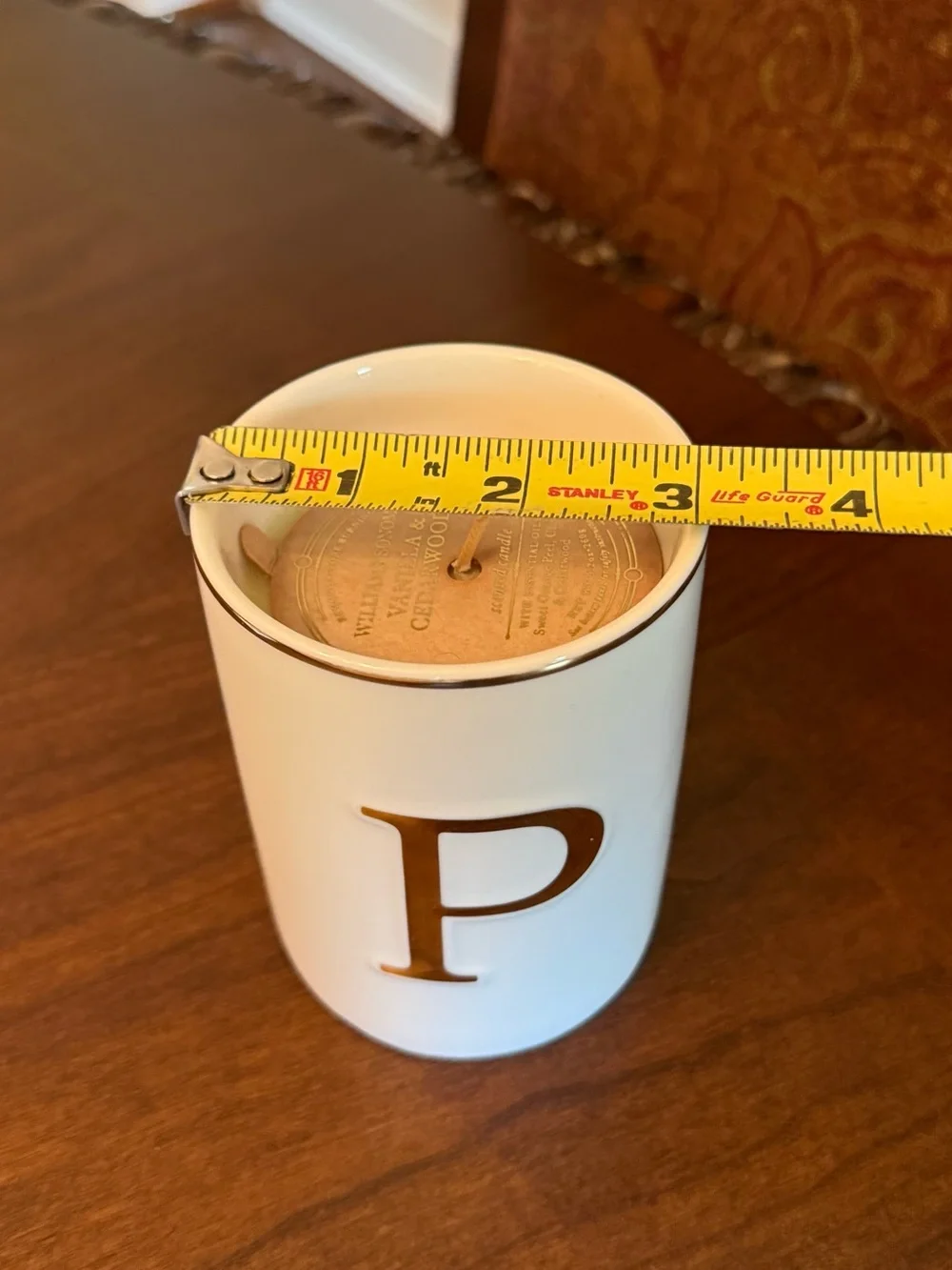 Williams Sonoma White Ceramic Vanilla & Cedarwood Candle with Gold Monogram P